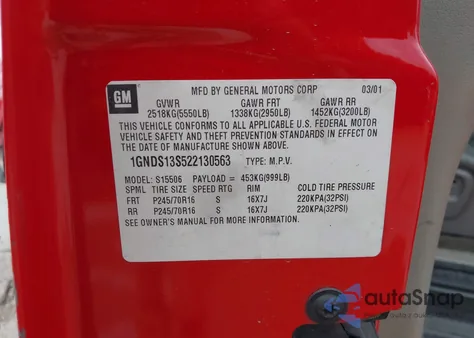 2002 Chevrolet Trailblazer Lt z USA, uszkodzony, nr VIN 1GNDS13S522130563